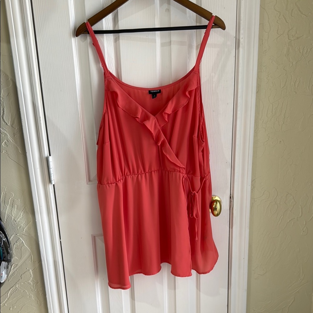 Coral Ruffled Sleeveless Top